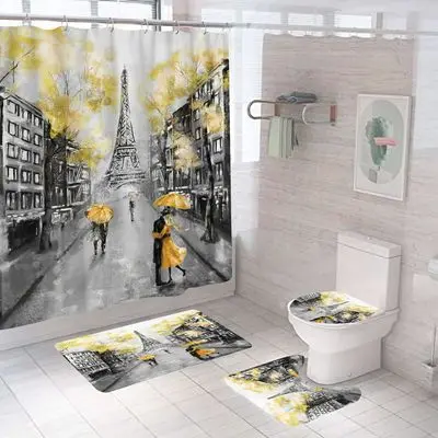 
Custom Printed Eiffel Tower Shower Curtain With Hooks Shower Curtains For Bathroom Waterproof Abstract Art Bath Curtain 