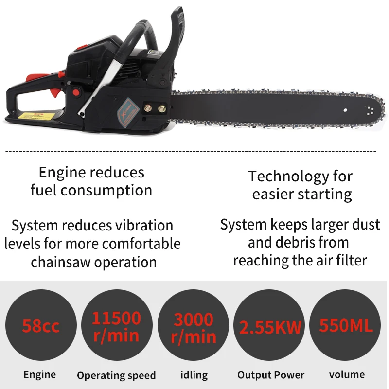 Wholesale By Manufacturer 2 Stroke Petrol Chain Saw Multifunction Wood Cutting Machine  52cc Chainsaw