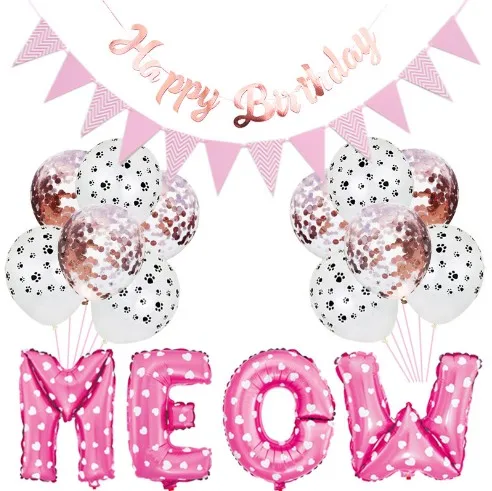 Dog Birthday Party Supplies - MEOW Balloons, Lets Pawty Banner, Latex Balloons for Pet Dog