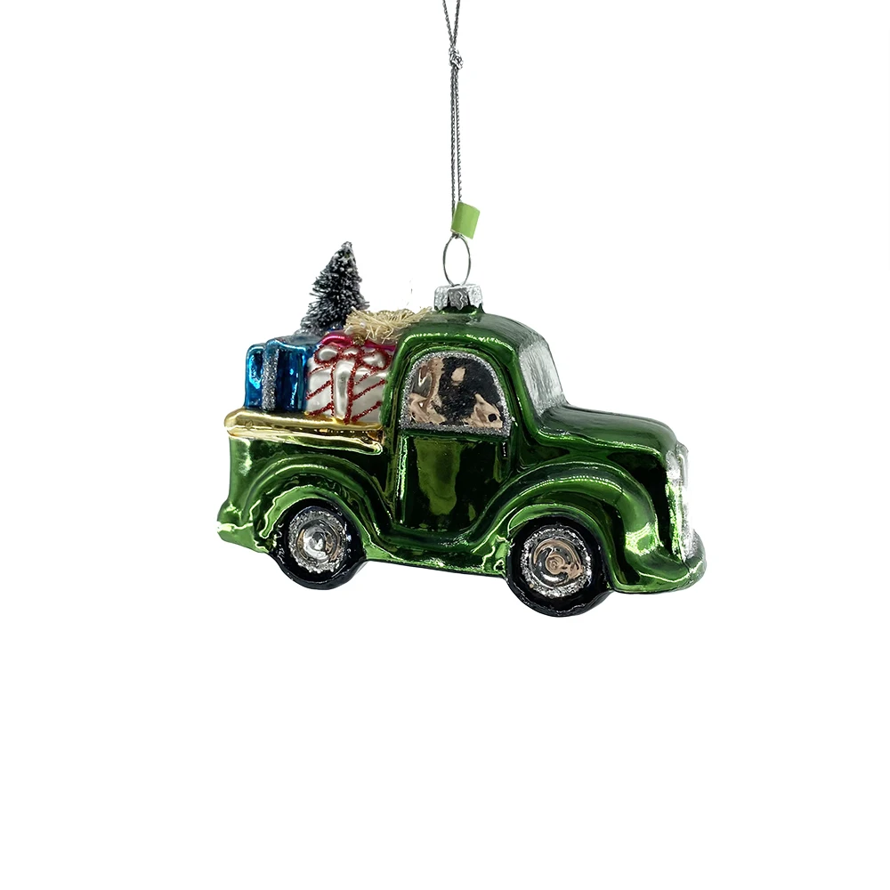 Hand Blown Christmas Car Ornament Glass Christmas Car Truck with Presents Gifts Tree Ornament for Christmas Tree Decoration