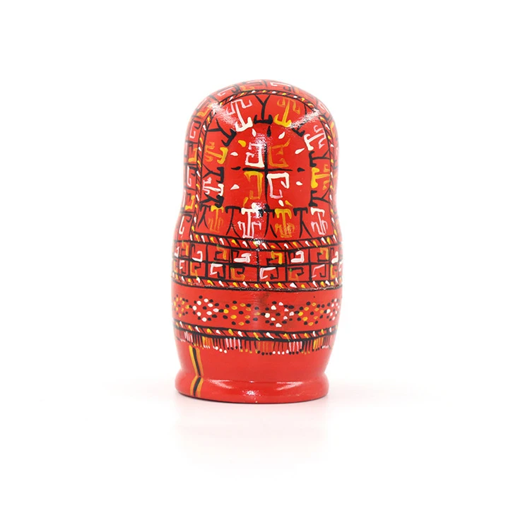 Custom pattern handicraft decoration Ethnic style wooden handmade products 5 layers Wood Russian Nesting Dolls