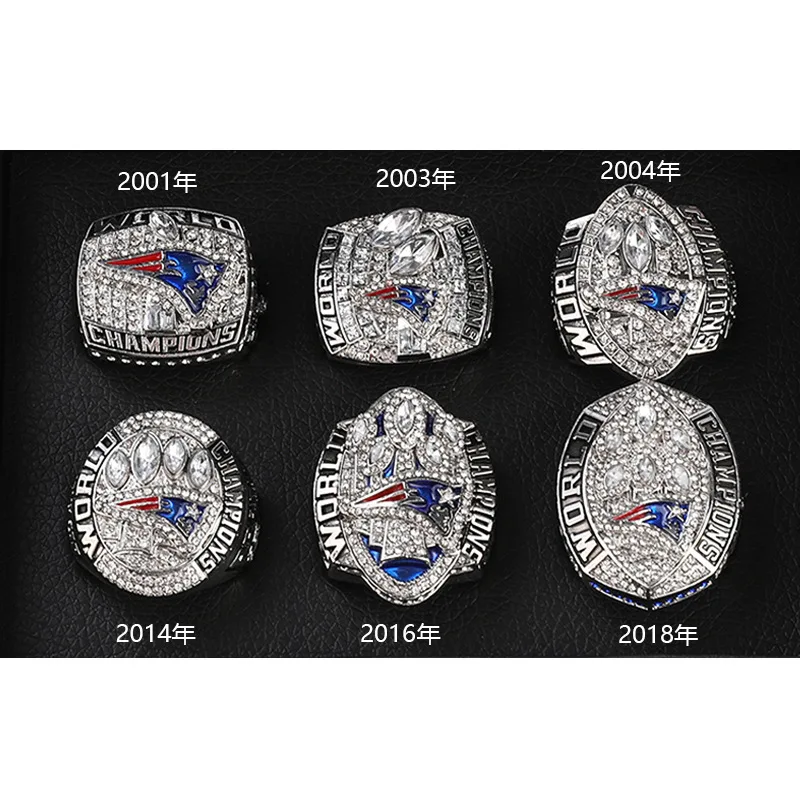 Wholesale Customized New England Patriots 2001 2003 2004 2014 2016 2018 American Football Championship Glitter Ring