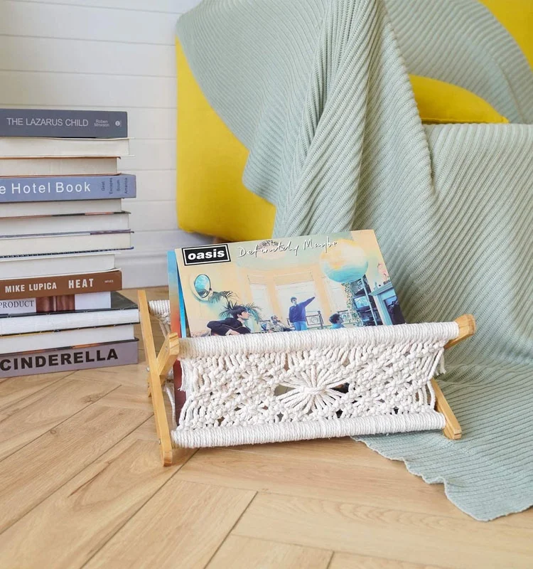 Домашняя оптовая продажа современная плетеная складная деревянная виниловая запись Хранение Корзина держатель