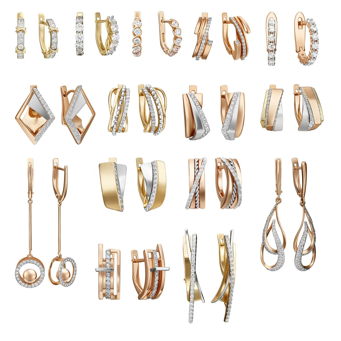 Charm English Lock Earrings 14K Solid Rose Yellow White Gold Cubic Zirconia Custom Personalized Jewelry OEM ODM Jewelry
