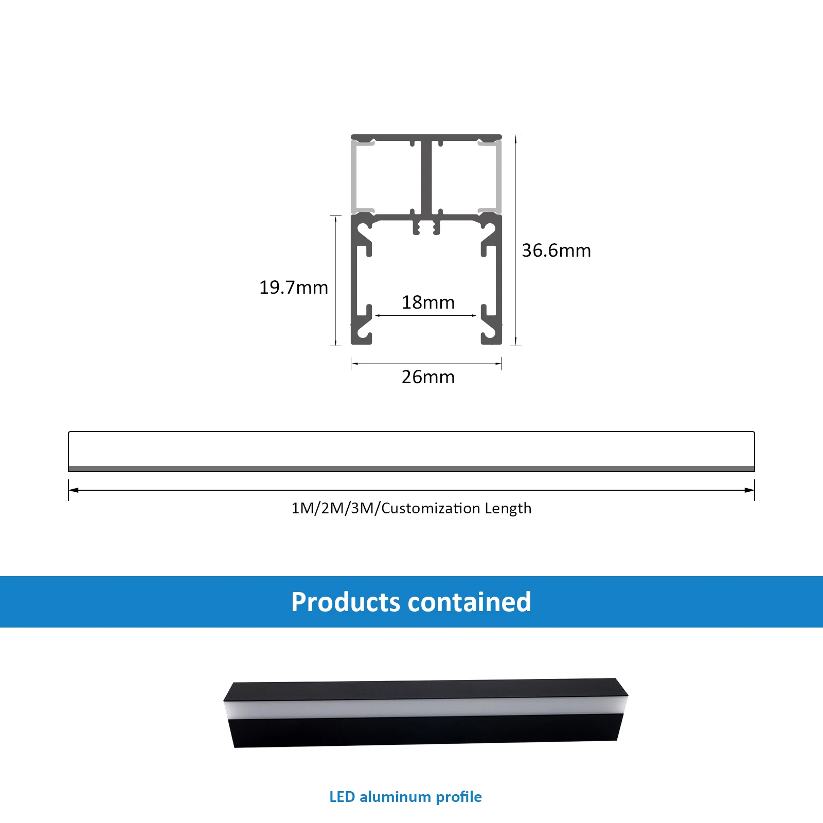 Extruded Aluminum Profile 134 Black Alloy Alu Milky PC Cover For Cabinet Aluminum Led Channel