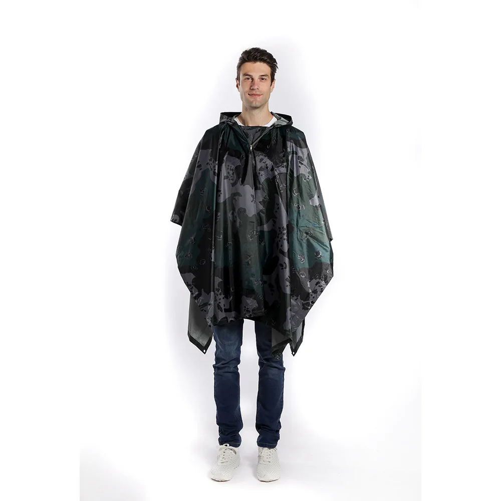 Polyester PVC Camouflage Raincoat Cloak Adult Raincoat Hiking Outdoor Riding Poncho Factory Supply