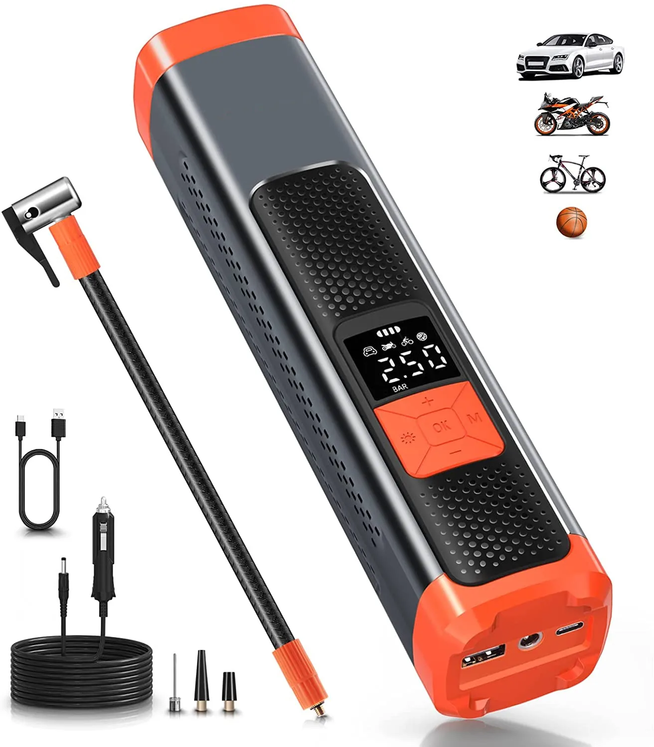 Tire Inflator Portable Air Compressor Air Pump for Car Tires Car Accessories, 12V DC Auto Tire Pump with Digital Pressure Gauge