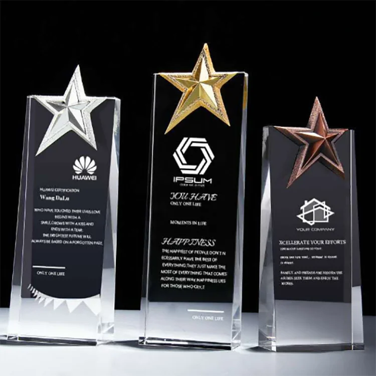 China low price high quality star shape custom crystal glass metal trophy