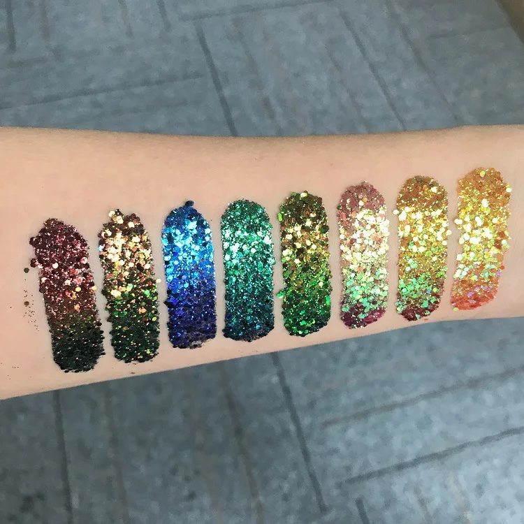 Wholesale Cosmetic Makeup Vegan Christmas Chameleon Eye Shadow 9 Color Single Pressed Gel Glitter Pigment Eyeshadow Loose Powder