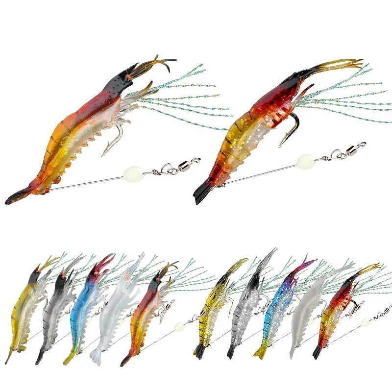 New Products Sell Well Simulated Soft Shrimp with Hook and Linker Night Glow Bait Fishing Gear Manufacturers Produce Wholesale