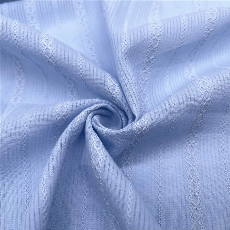 Low MOQ wholesale colorful mesh geometric stripe jacquard pure cotton fabrics for clothing