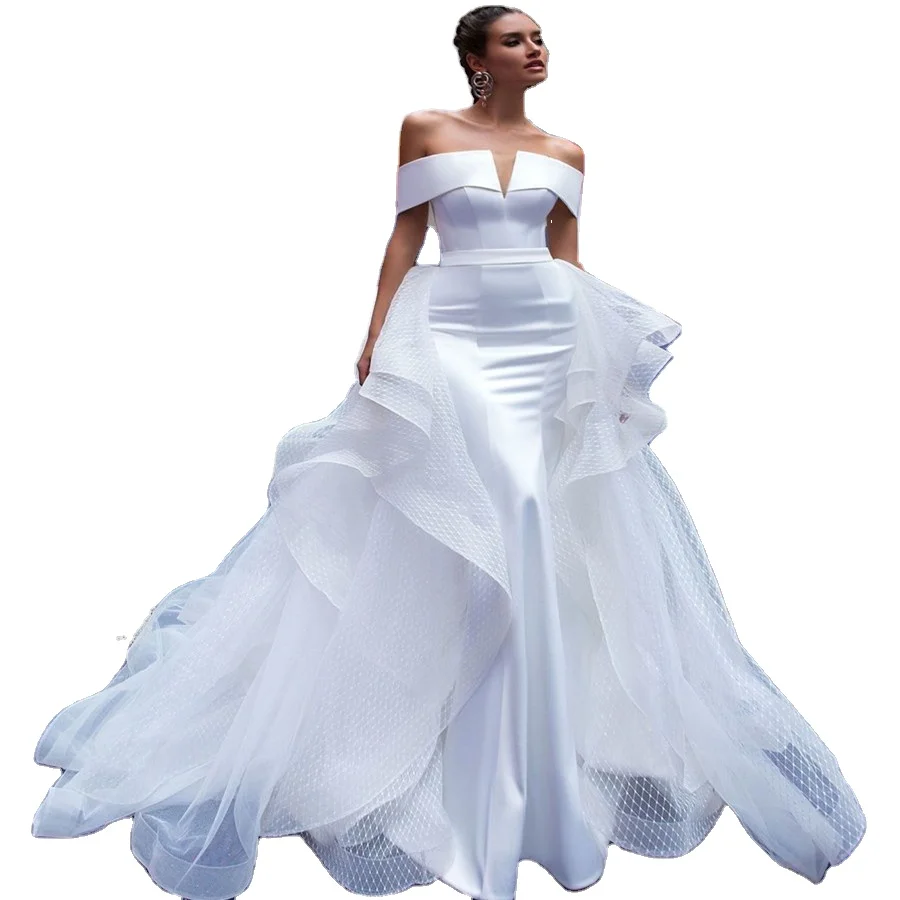 New Afraic Wedding Dress Detachable Train Ball Gown Two Piece Mermaid Bridal Gowns White Vestido De Novia