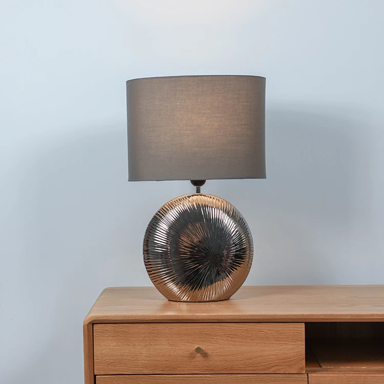 Bulk wholesale indoor lighting ceramic base bedroom desk grey porcelain lamps with cloth lampshade