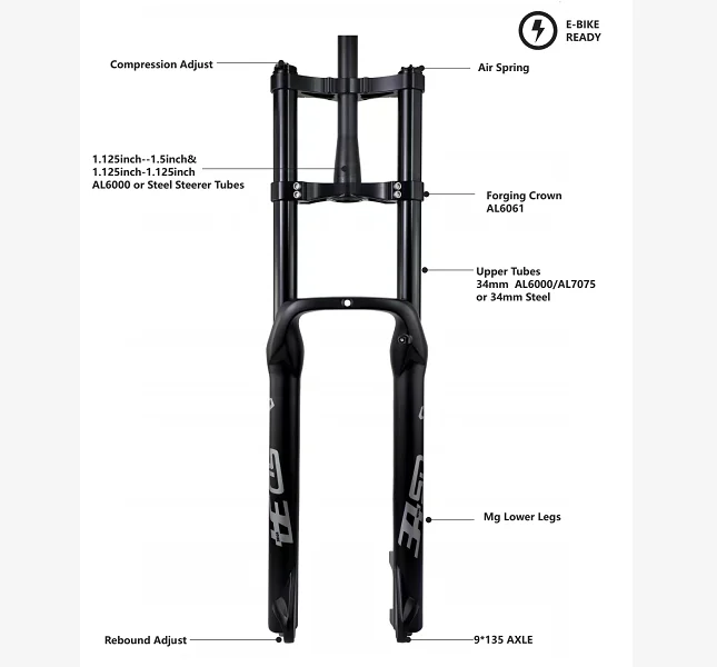 UDING Manufacturer Bicycle Parts Front Fork Air Suspension Fork SD34 20 24 26 inch with double crown for MTB