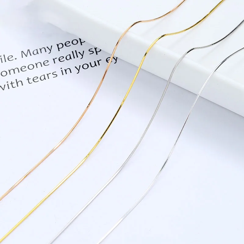 1 мм Простая цепочка из стерлингового серебра 925 пробы с платиновым змеиным плетением Позолоченная серебряная 18 карат ожерелье