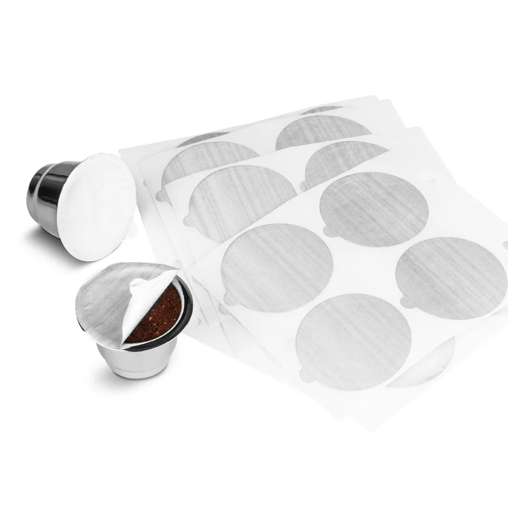 Aluminum Lid for Nespresso Pod Reusable Capsule Maker Vertuo Stainless Steel Coffee Capsules Set - 1 Cup+100 Lids
