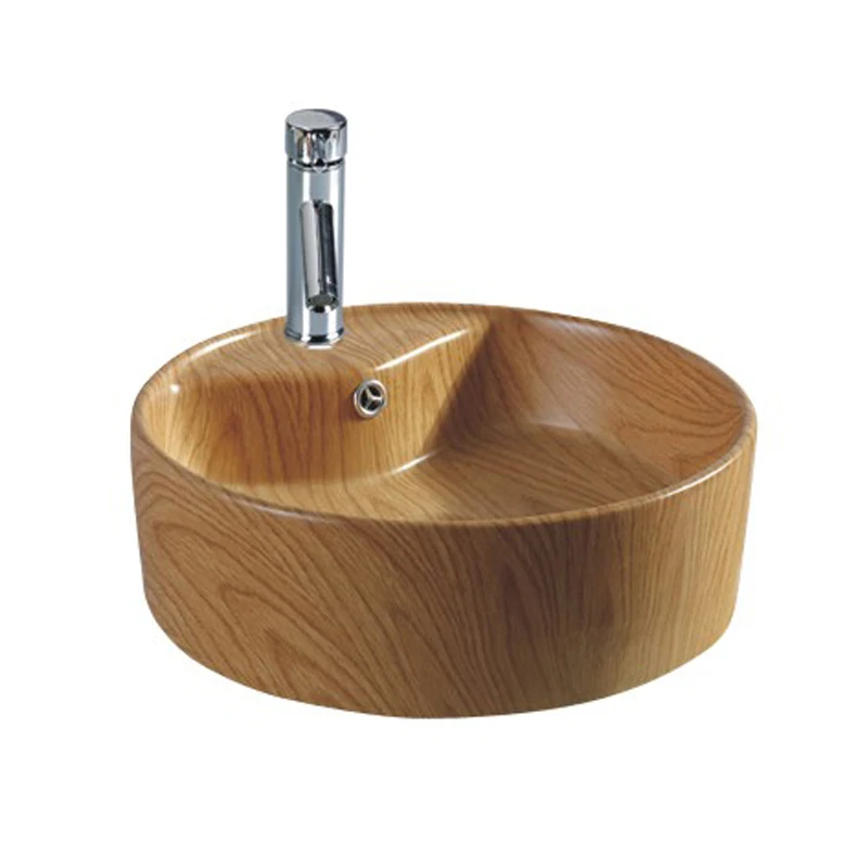 Texture Art Basin Sink Vessel Sink Color Sanitary Ware Hot Sale Wood Round Ceramic Faction Designer Art Basin Bathroom Wash Hand