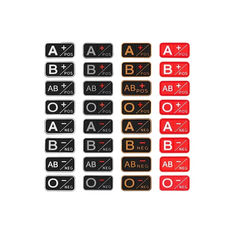 3D ПВХ A + B + AB + O + Положительный POS A- B- AB- O-отрицательный NEG типа крови групповые патчи Тактические Патчи Резиновые Значки
