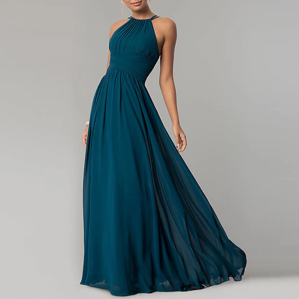 Summer Sexy Sling Evening Dress Fashion Elegant Prom Dress High Quality Custom Chiffon women Dresses