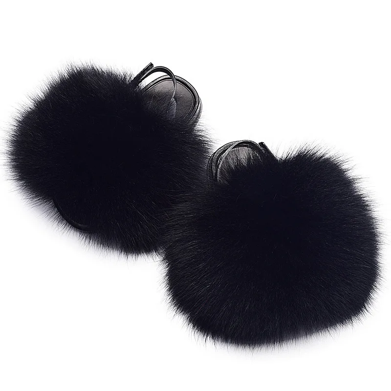 Baby kids fashion summer fur sandals fox fur slip slides infant walking slipper sandals