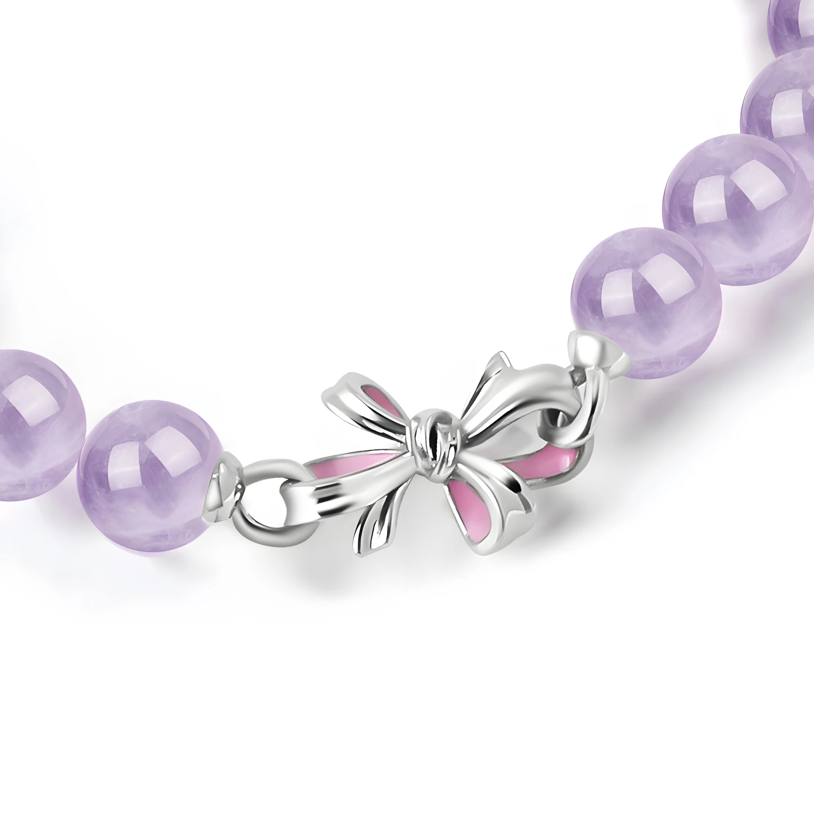 2024 Fashion Romantic Natural Stone Purple Jade Crystal Beads  Jewelry  925 Silver Italian Charms Bow Pendant Beaded Bracelets
