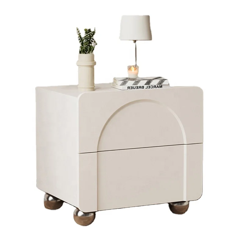 2025 Newest Creative Cream Unique Base U Front Pu Leather Cover Bedroom Night Bedside Table