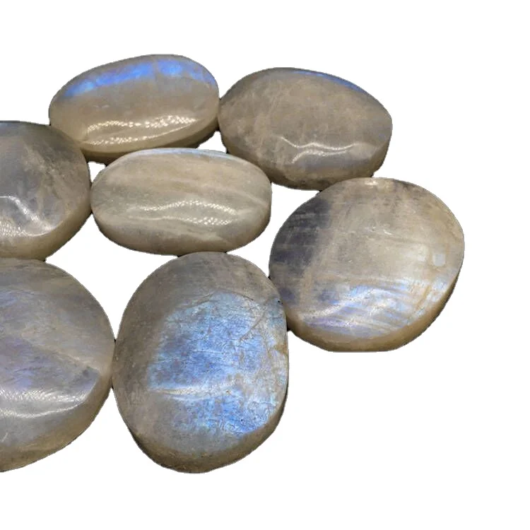High quality Crystal Blue Moonstone heart palm Stone Natural Crystal Polished Moonstone palm For Decoration