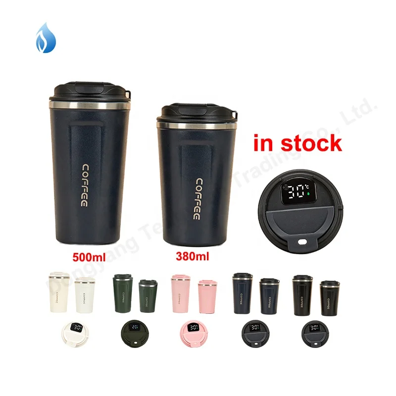 ZP 380/510ml stocked custom logo thermal smart water bottle flask digital temperature display stainless steel travel coffee mug
