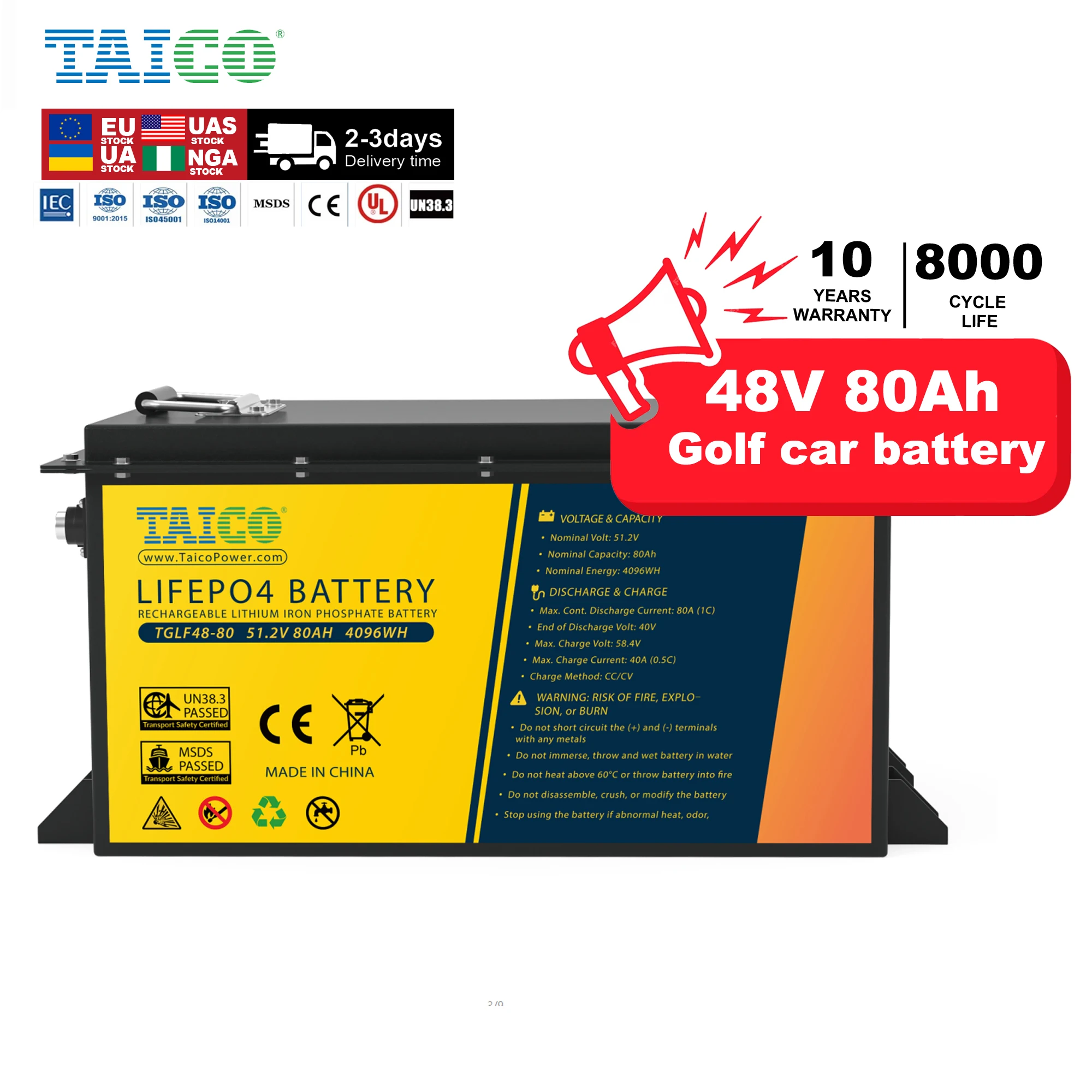 Wholesale Golf Cart Battery Electric Golf Car Parts & Accessories 36V 48V 80ah 100ah Golf Cart Lithium Battery