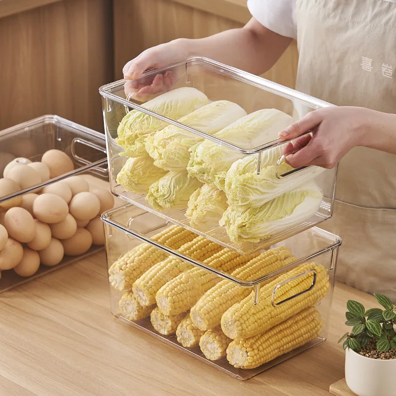 Citylife  Set PET Clear Food Safe Container Stackable Rectangle Fridge Storage Bin Organizers Refrigerator Organiser Set