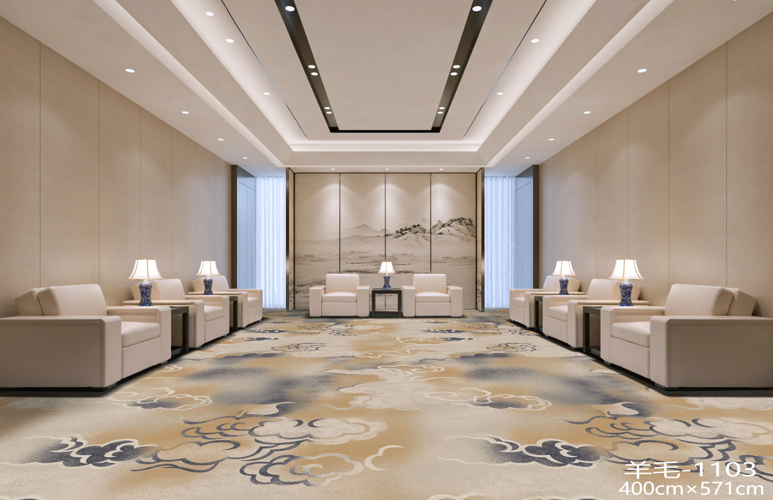 Modern Commercial Hotel Carpet Tiles Wall to Wall Broadloom Hallway Carpet Wool Axminster Carpet