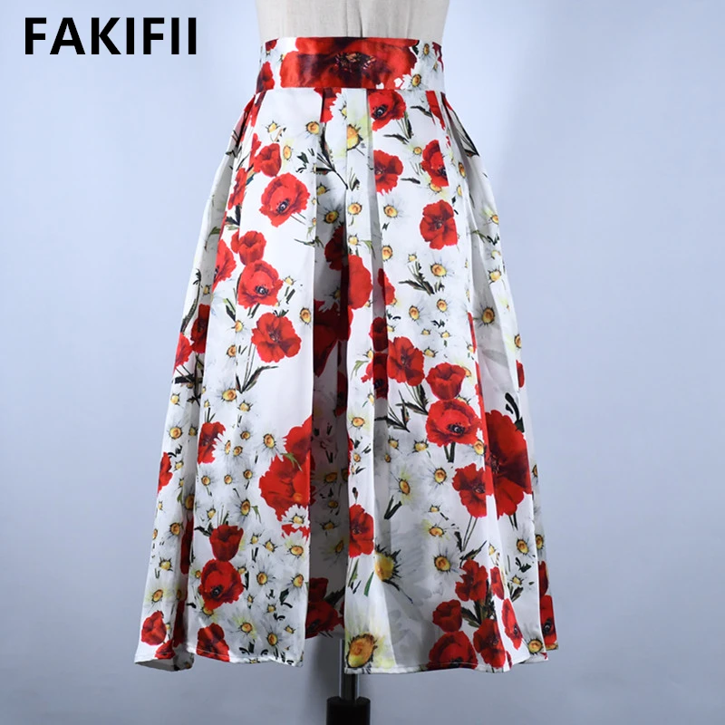 Fakifii High Quality Wholesale Midi Long Skirts For Women Flower Print OEM ODM Service Ladies Sweet Flower Pattern Skirt