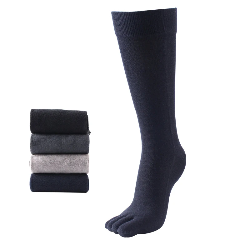 2021 new autumn wholesale long solid five toed finger sports mens knitting and toe sewing athletic cotton knee high socks