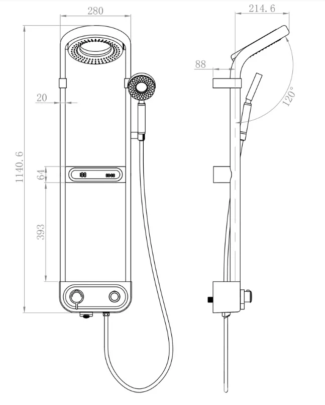 All copper rain shower screen storage rack intelligent constant temperature digital display shower set bathroom accessories