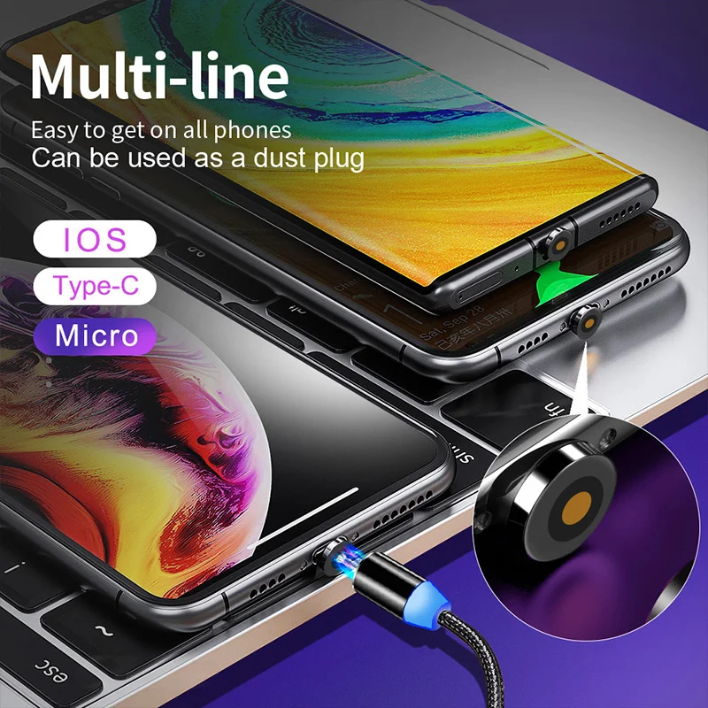 1m 2m 3m USB charging Cable Cell Phone 3 in 1 Magnetic Usb Cable For iPhone type c micro tips