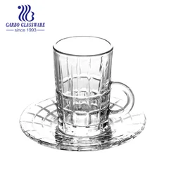 Набор чайных чашек из прозрачного стекла объемом 4 унции, турецкие стеклянные чашки для напитков с гравировкой, Набор чашек и блюдец, Набор чашек для утреннего чая и кофе