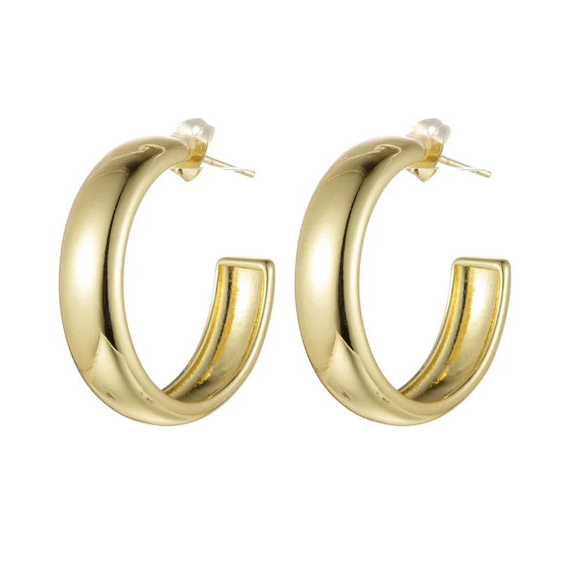 Ipmin Jewelry Vintage Gold Chunky Hoop Earrings Thick Brass 18k Gold Hoop Earrings Wide C Shape Hoop Earring