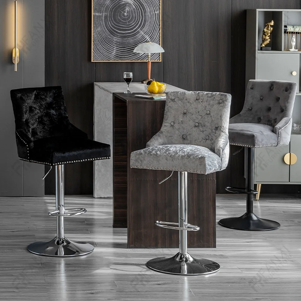 Living room furniture swivel gold metal modern leather velvet kitchen adjustable bar stool chair luxury bar chairs bar stool