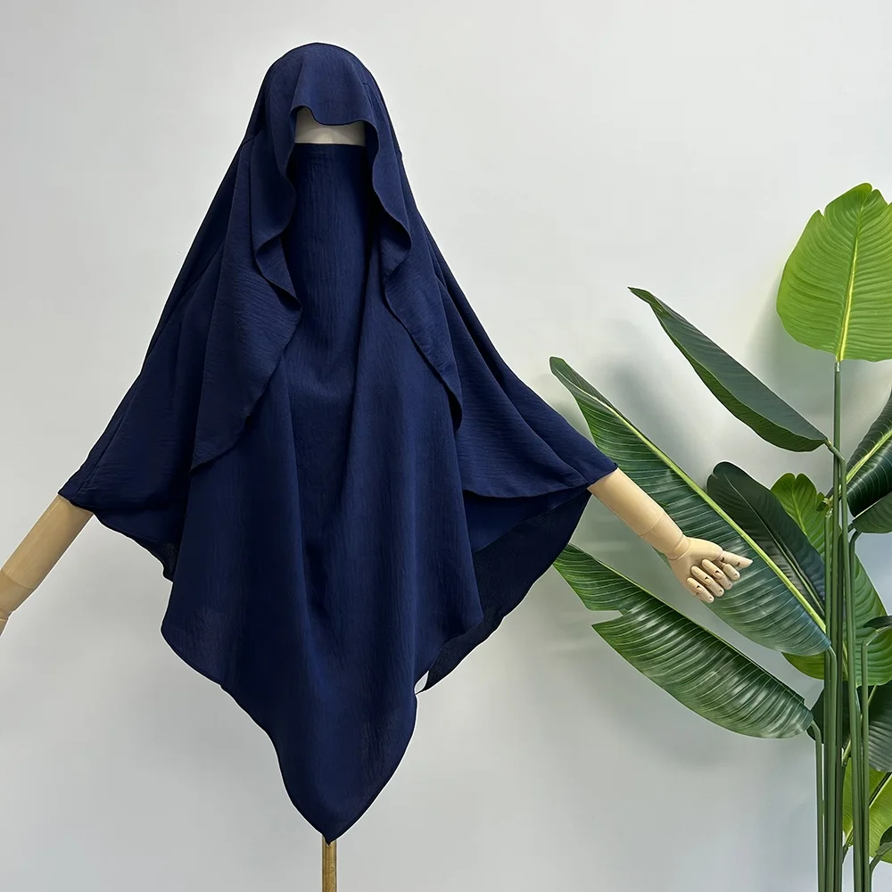 Khimar with Cape Jazz Crepe Niqab Strings Lightweight Breathable Women Muslim Dubai Dress Islamic Clothing Long Hijab Veil