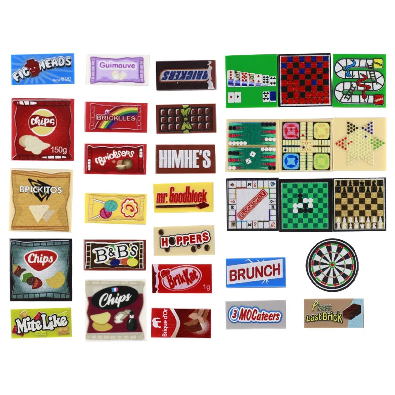 92593 2431 25269 69729 14719 10202 54200 63864 6064 4073 X8 MOC реквизит + еда конфеты печать шахматные карты с шоколадными чипсами (PA01028)