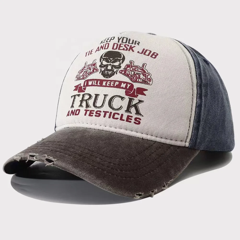 Screen Printing Washed Distressed Cotton Denim Trucker Hat Custom Your Logo Contrast Colors Distress Men Baseball Cap Dad Hat