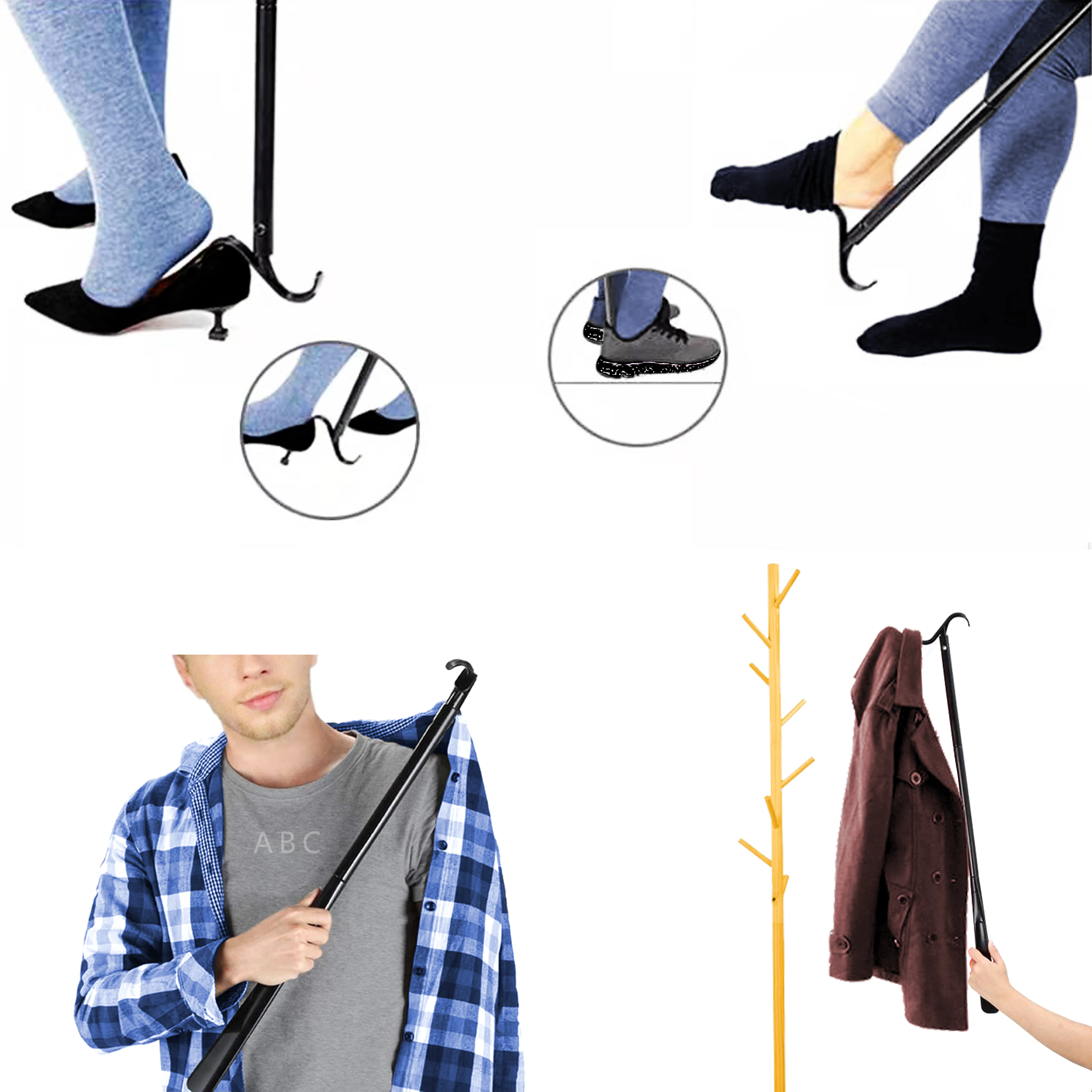 Wholesale Promotional Shoe Horns Rehabilition Therapy Health Care PVC Dressing Stick Helper with Shoe Horn