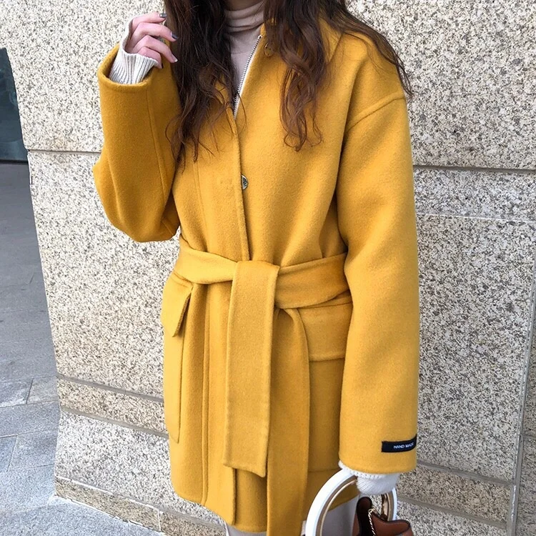 Зимнее ветрозащитное пальто с отворотом в британском стиле, длинное пальто, женское кашемировое дамское пальто большого размера