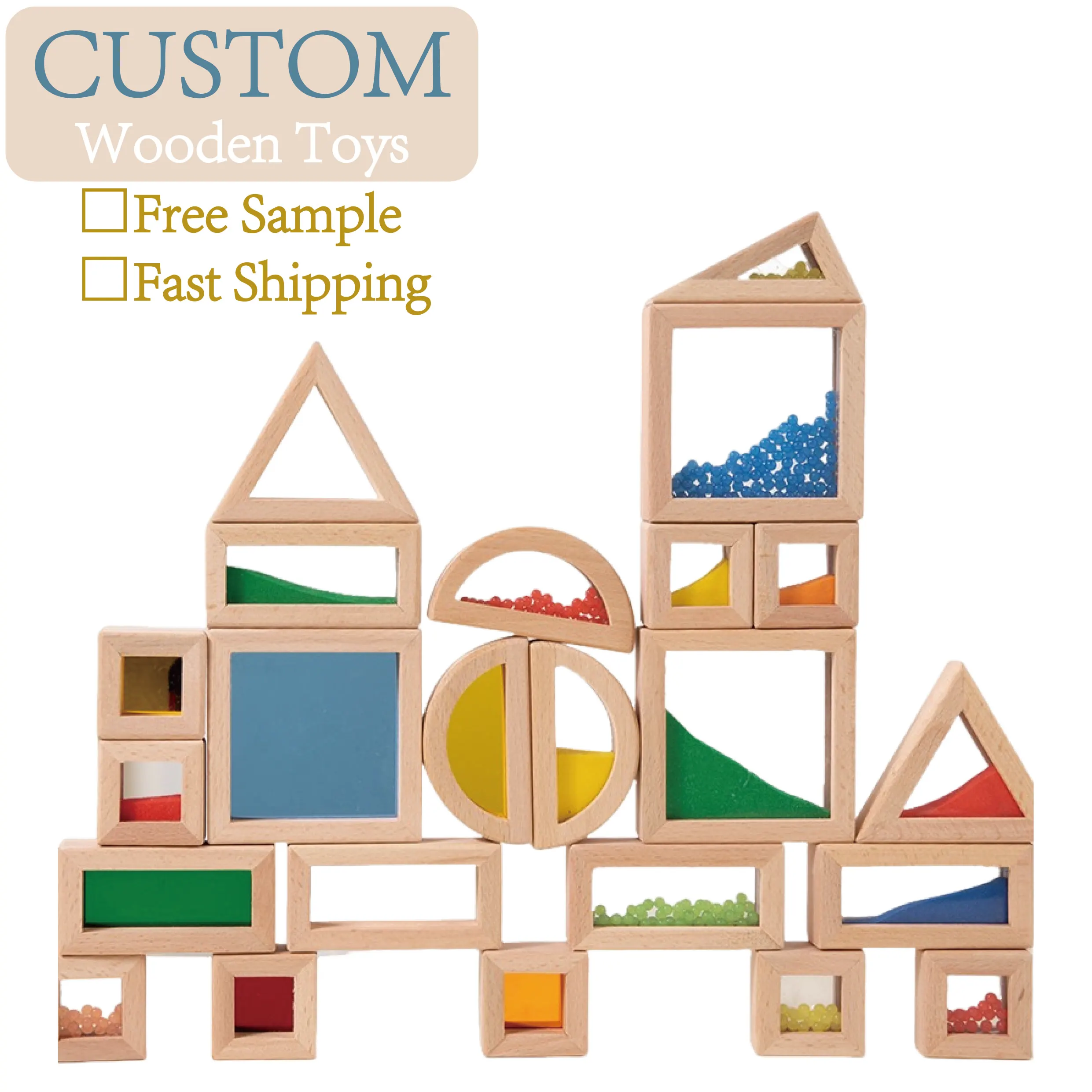 Educational Toys Rainbow Quicksand Acrylic Translucent Beech Wood Blocks Puzzle Kaleidoscope Colorful for Unisex
