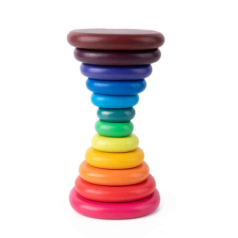 Kids Wooden Toys Rainbow River Pebbles Nature Flat Stone Dolls Rings Balls Building Blocks/Baby Stacking Blocks Motessori Toy