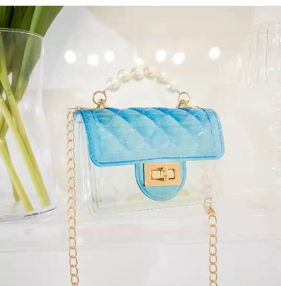 2022 Spring Summer Colorful Small Jelly Girls Sling Chain Hand Bags Mini shoulder  Pvc Kid Bag Purses