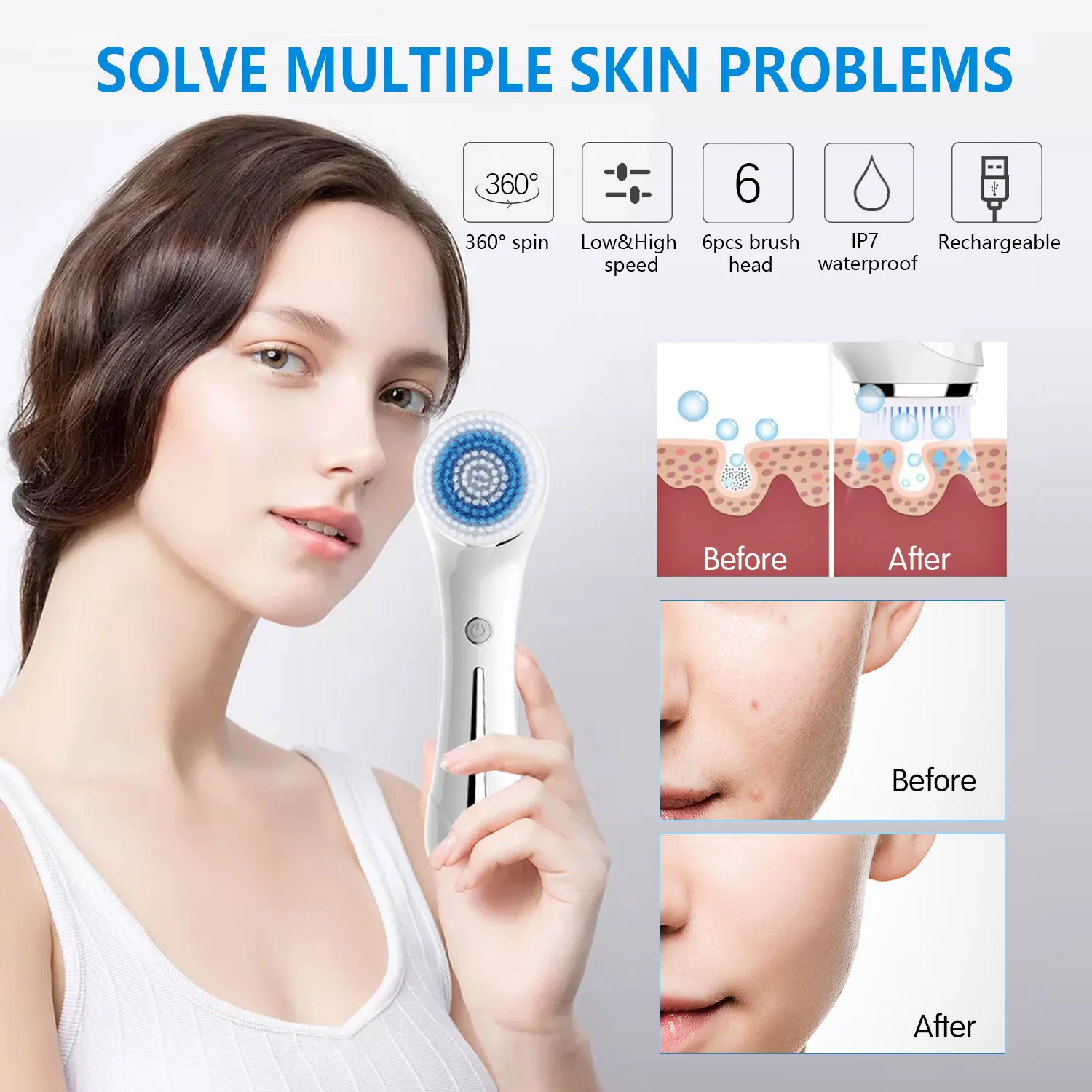 2024 all in 1 Wireless Sonic Facial Cleansing Brush Exfoliate Waterproof Electric Face Cleansing Brush Device