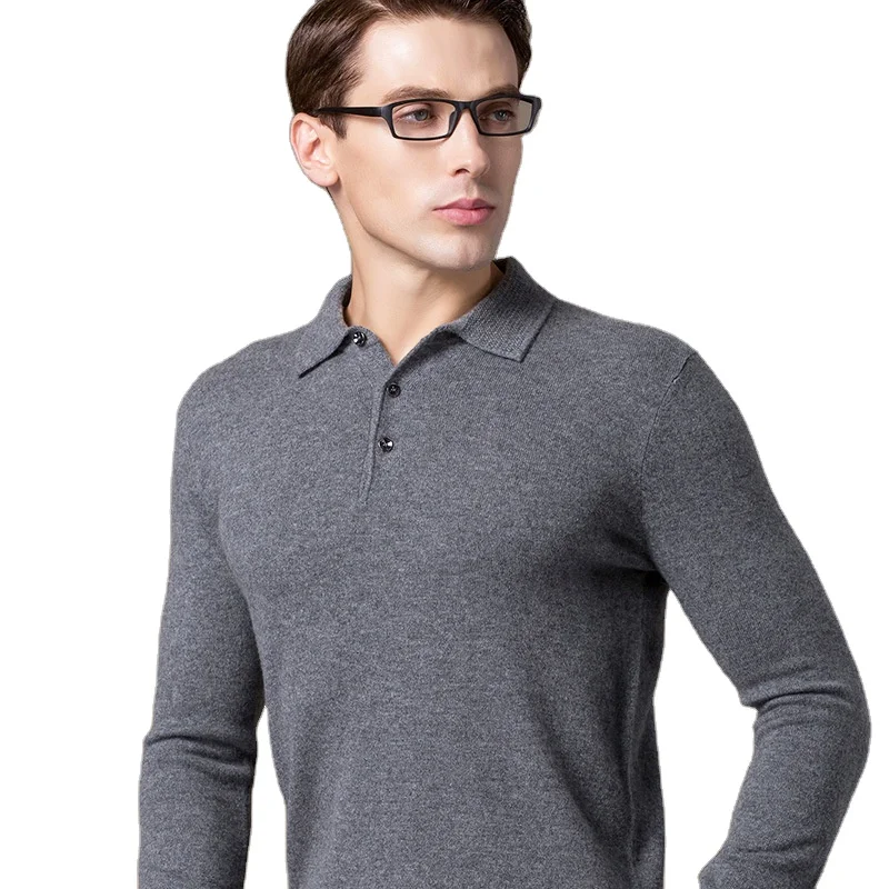 Новинка Осень-зима 2021, мужской повседневный приталенный пуловер из чистого кашемира на пуговицах, деловой свитер