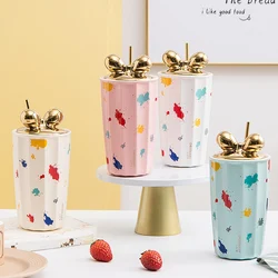 Flypeak Wholesale New Arrival Nordic Ceramic Mug Coffee Cup Porcelain Mug Fashion Luxury Ceramic Mug With Lid And Spoon