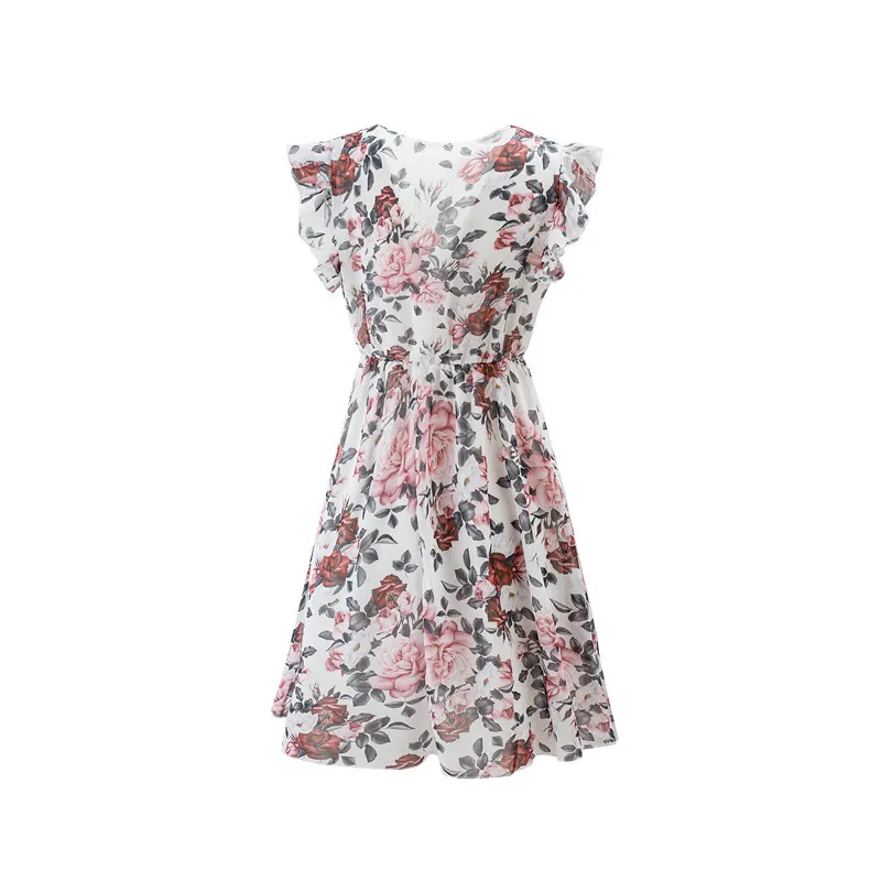 Wholesale New Women Elegant Casual White Floral Print Frocks Summer Dress